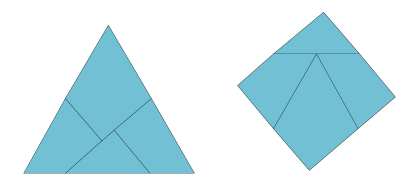dissect a triangle and rearrange pieces to form a square
