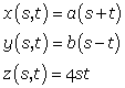 x=a(s+t) y=b(s-t) z=4st