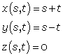 x=s+t y=s-t z=0
