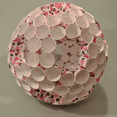 paper cups glued into a model of a truncated icosahedron